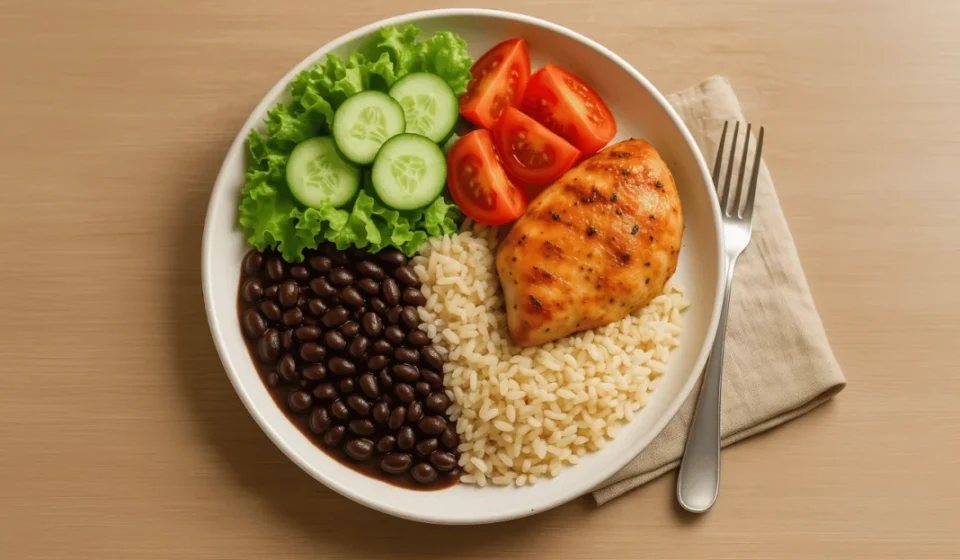 un plat riche en protéines et en légumes.