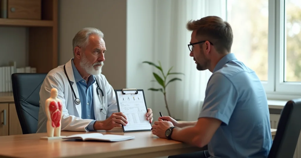 Testostérone : homme mature en consultation médicale. ForceVital